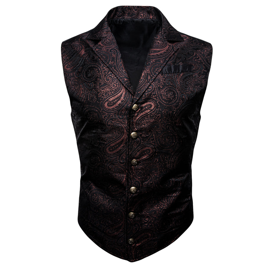 Black Red Paisley Jacquard Men's Collar Victorian Vest Set vest set    - Sophisticated Gentlemen