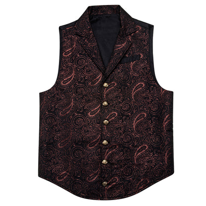 Black Red Paisley Jacquard Men's Collar Victorian Vest Set vest set    - Sophisticated Gentlemen
