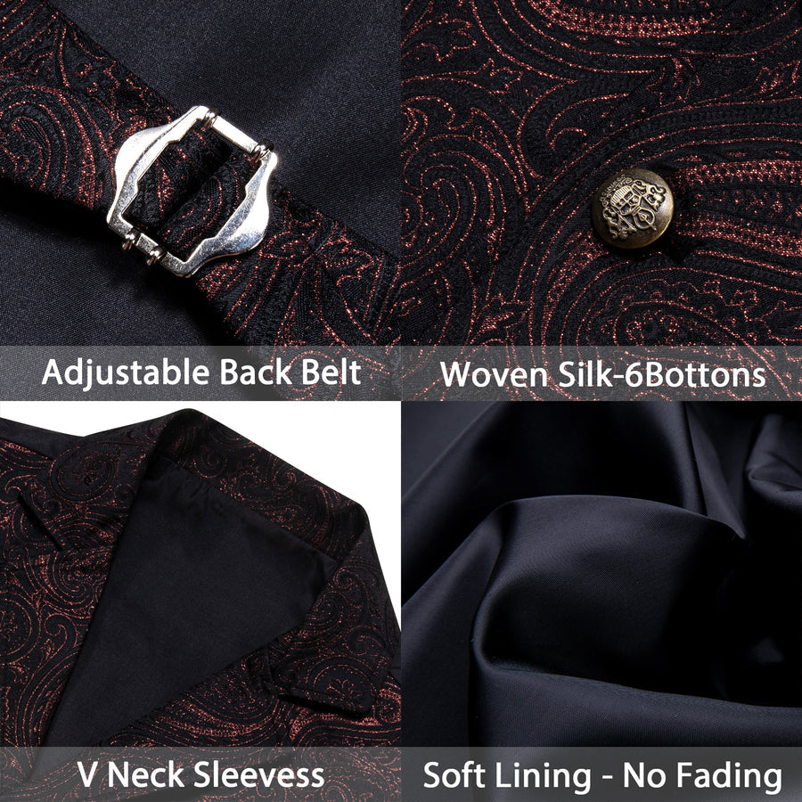 Black Red Paisley Jacquard Men's Collar Victorian Vest Set vest set    - Sophisticated Gentlemen