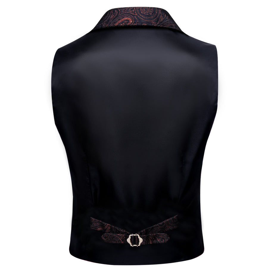 Black Red Paisley Jacquard Men's Collar Victorian Vest Set vest set    - Sophisticated Gentlemen