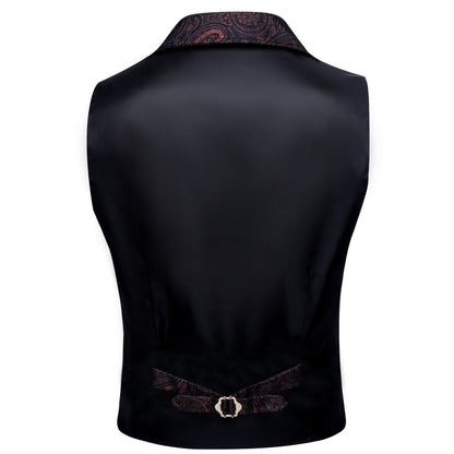 Black Red Paisley Jacquard Men's Collar Victorian Vest Set vest set    - Sophisticated Gentlemen