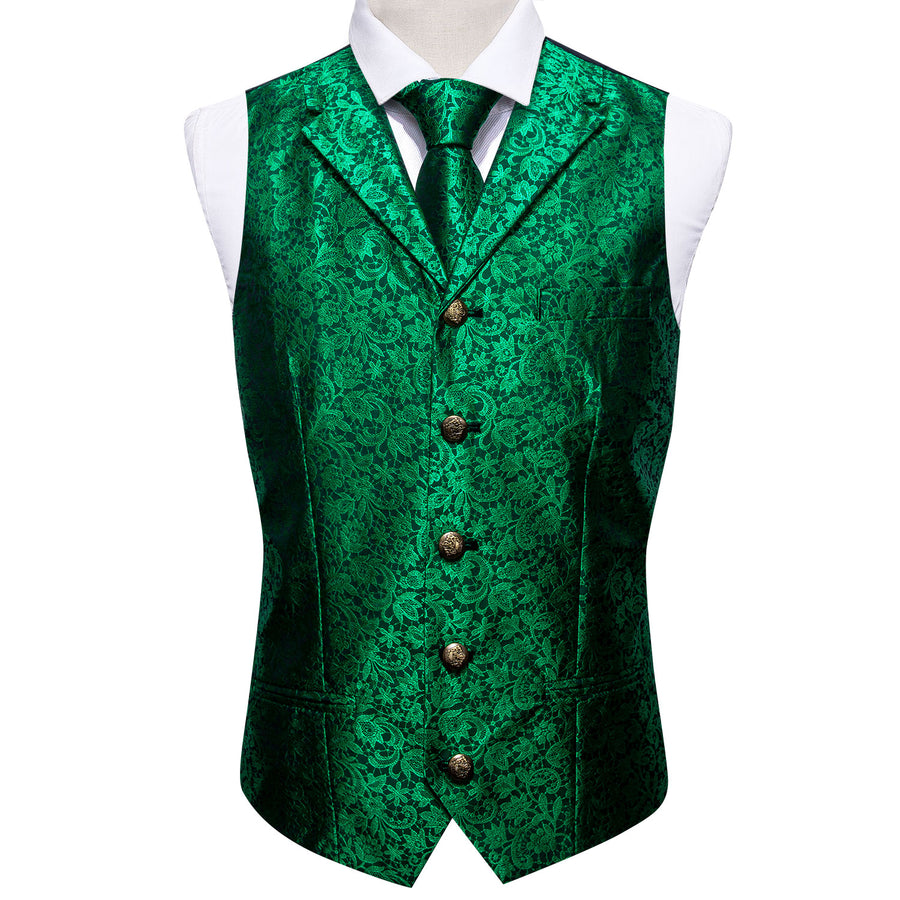 Green Paisley Metal Button Jacquard Silk Men's Vest Set vest set    - Sophisticated Gentlemen