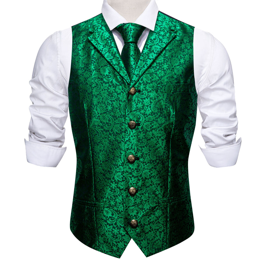 Green Paisley Metal Button Jacquard Silk Men's Vest Set vest set    - Sophisticated Gentlemen