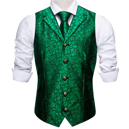 Green Paisley Metal Button Jacquard Silk Men's Vest Set vest set    - Sophisticated Gentlemen