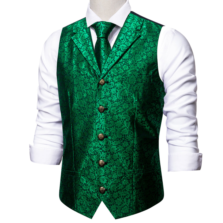 Green Paisley Metal Button Jacquard Silk Men's Vest Set vest set    - Sophisticated Gentlemen