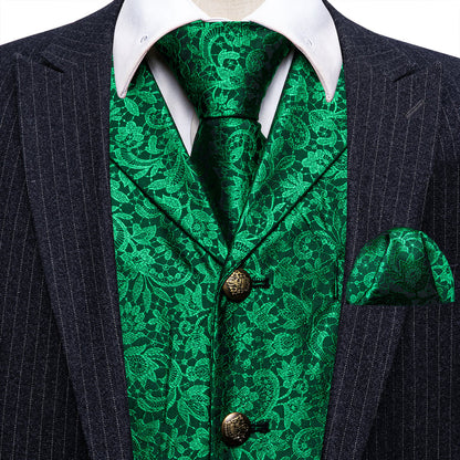 Green Paisley Metal Button Jacquard Silk Men's Vest Set vest set    - Sophisticated Gentlemen