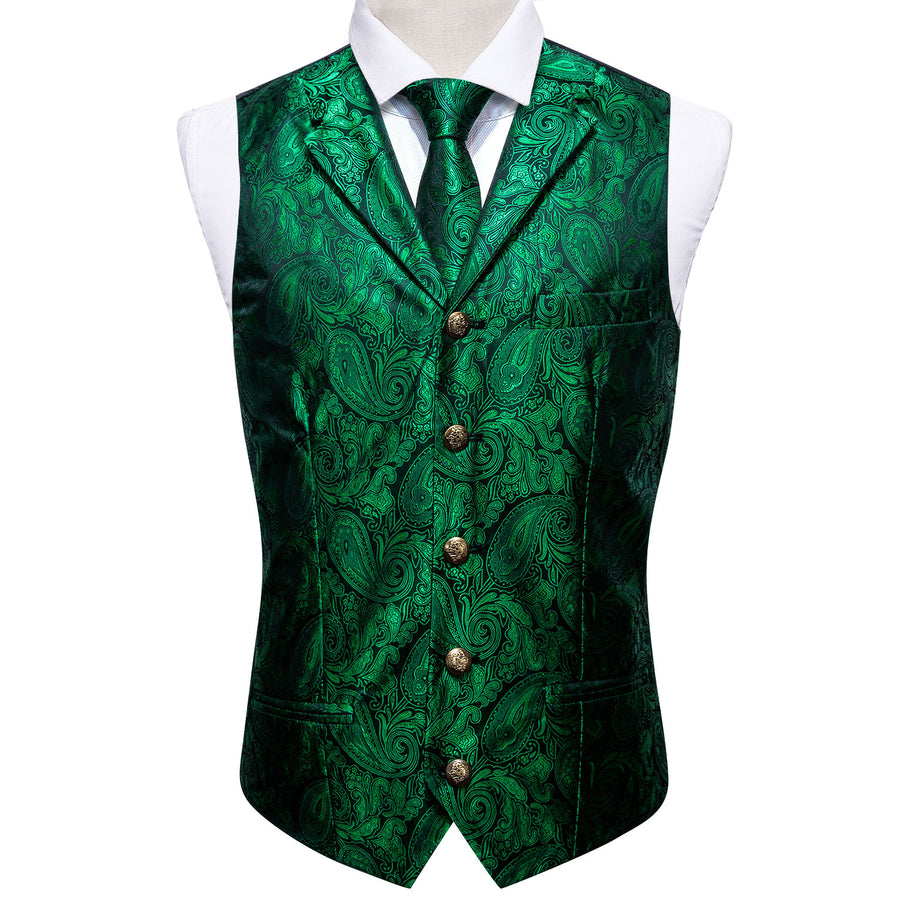 Green Paisley Metal Button Jacquard Vest Set vest set    - Sophisticated Gentlemen