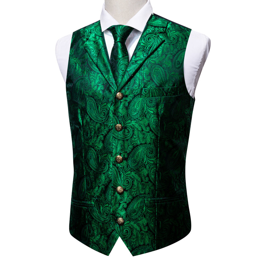 Green Paisley Metal Button Jacquard Vest Set vest set    - Sophisticated Gentlemen