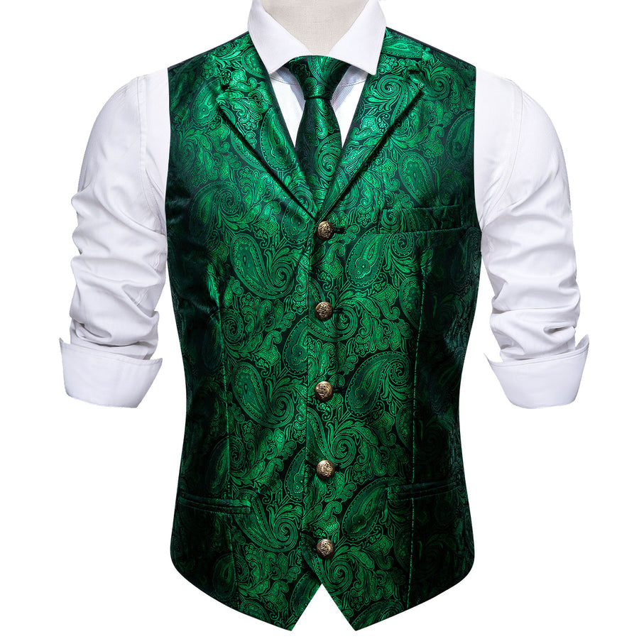 Green Paisley Metal Button Jacquard Vest Set vest set    - Sophisticated Gentlemen
