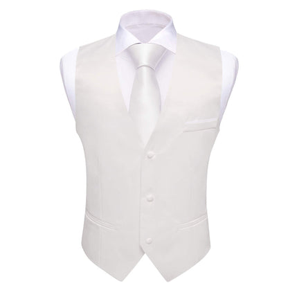 Pearl White Silk Suit Vest Set vest set    - Sophisticated Gentlemen