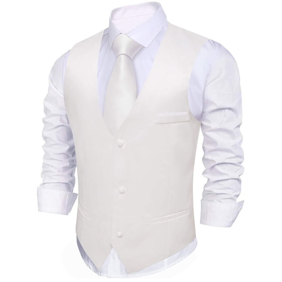 Pearl White Silk Suit Vest Set vest set    - Sophisticated Gentlemen