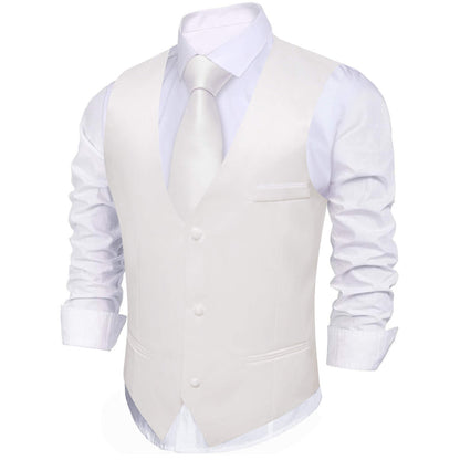 Pearl White Silk Suit Vest Set vest set    - Sophisticated Gentlemen