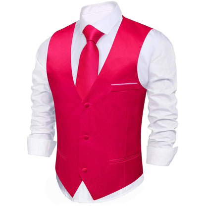 Carmine Red Silk Suit Vest Set vest set    - Sophisticated Gentlemen