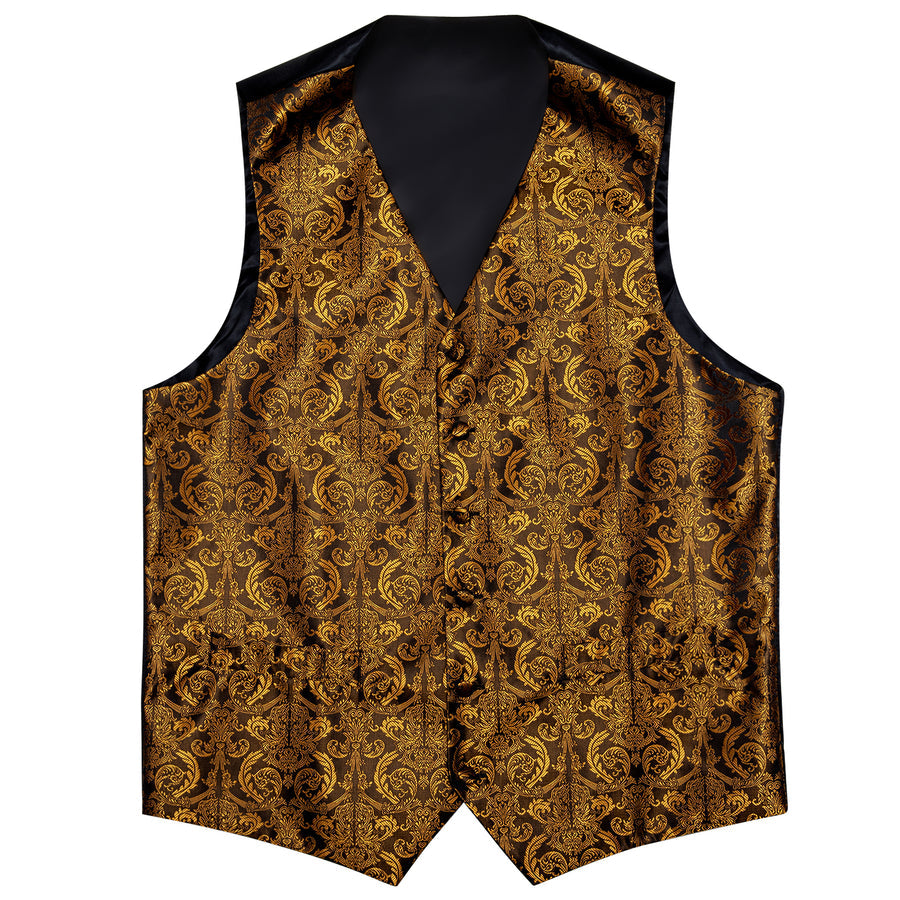 Golden Brown Paisley Jacquard Silk Men's Vest Set vest set    - Sophisticated Gentlemen