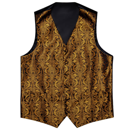 Golden Brown Paisley Jacquard Silk Men's Vest Set vest set    - Sophisticated Gentlemen