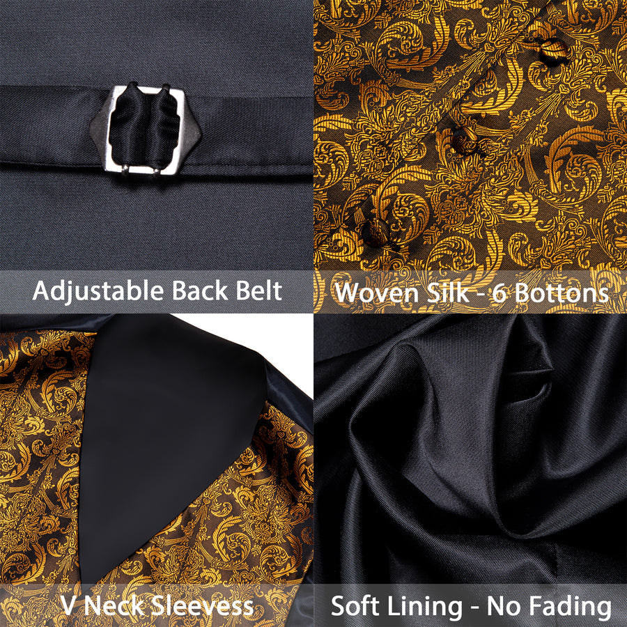 Golden Brown Paisley Jacquard Silk Men's Vest Set vest set    - Sophisticated Gentlemen