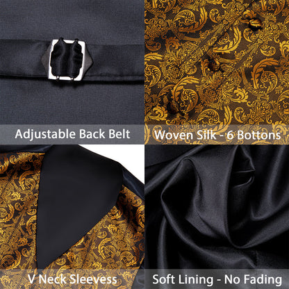 Golden Brown Paisley Jacquard Silk Men's Vest Set vest set    - Sophisticated Gentlemen