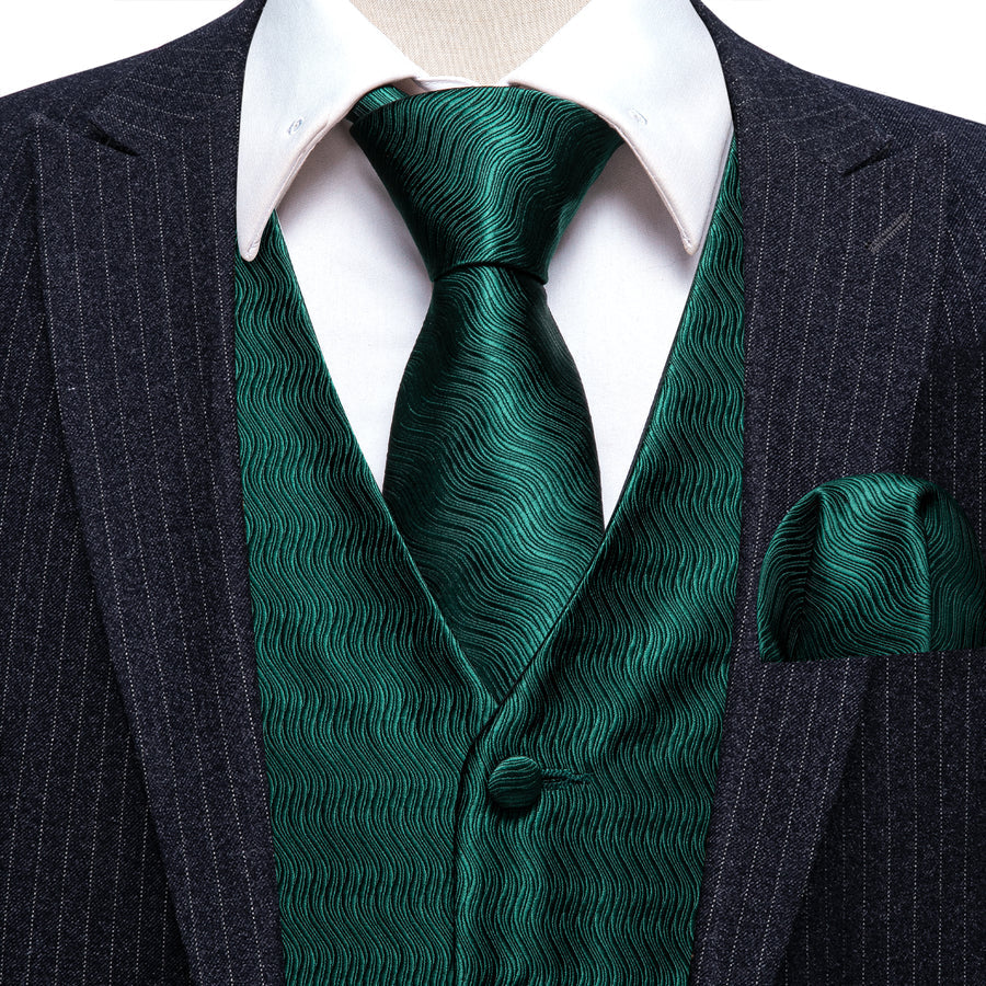 Dark Green Striped Jacquard Silk Vest Set vest set    - Sophisticated Gentlemen