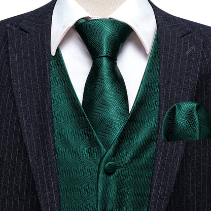 Dark Green Striped Jacquard Silk Vest Set vest set    - Sophisticated Gentlemen