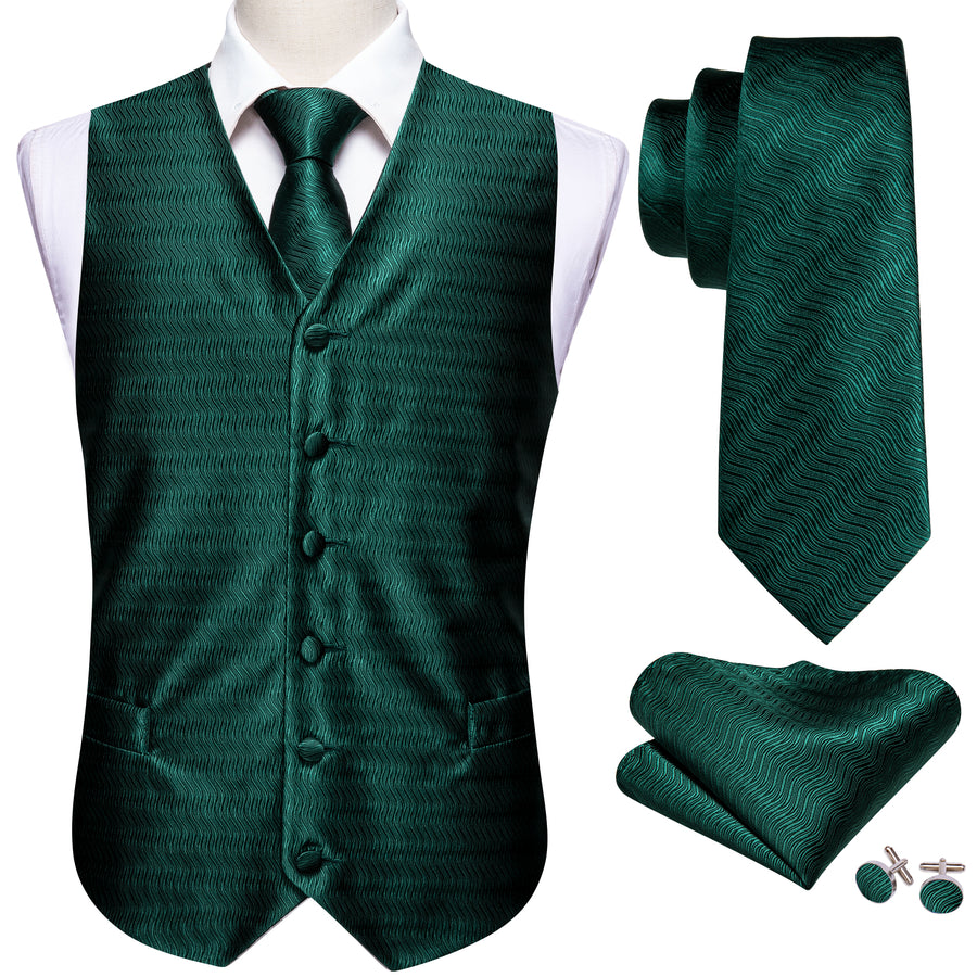 Dark Green Striped Jacquard Silk Vest Set vest set    - Sophisticated Gentlemen