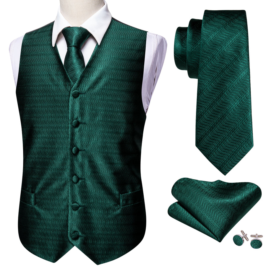 Dark Green Striped Jacquard Silk Vest Set vest set    - Sophisticated Gentlemen