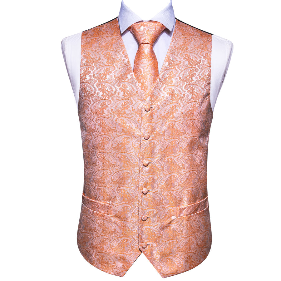 Orange Purple Paisley Jacquard Silk Vest Set vest set    - Sophisticated Gentlemen