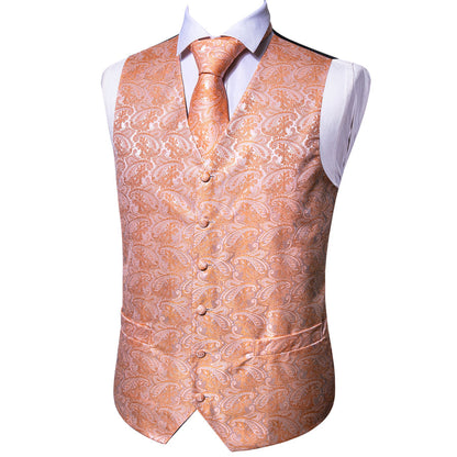 Orange Purple Paisley Jacquard Silk Vest Set vest set    - Sophisticated Gentlemen