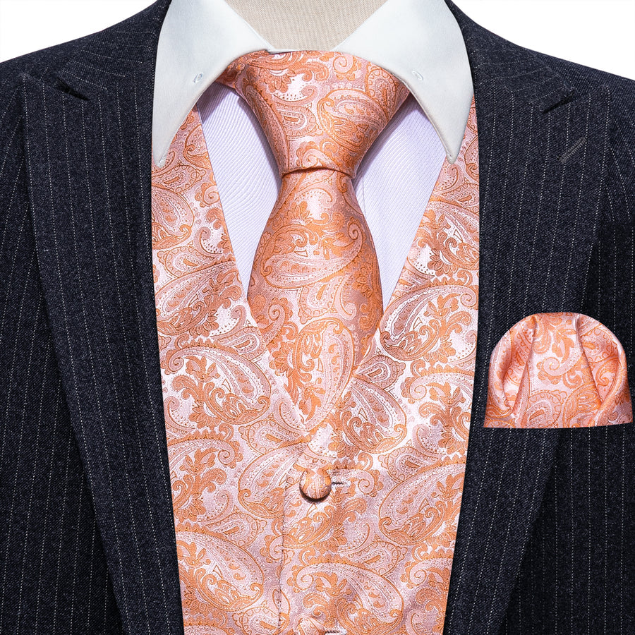 Orange Purple Paisley Jacquard Silk Vest Set vest set    - Sophisticated Gentlemen