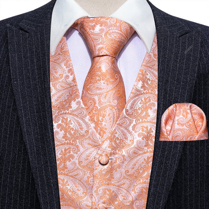 Orange Purple Paisley Jacquard Silk Vest Set vest set    - Sophisticated Gentlemen