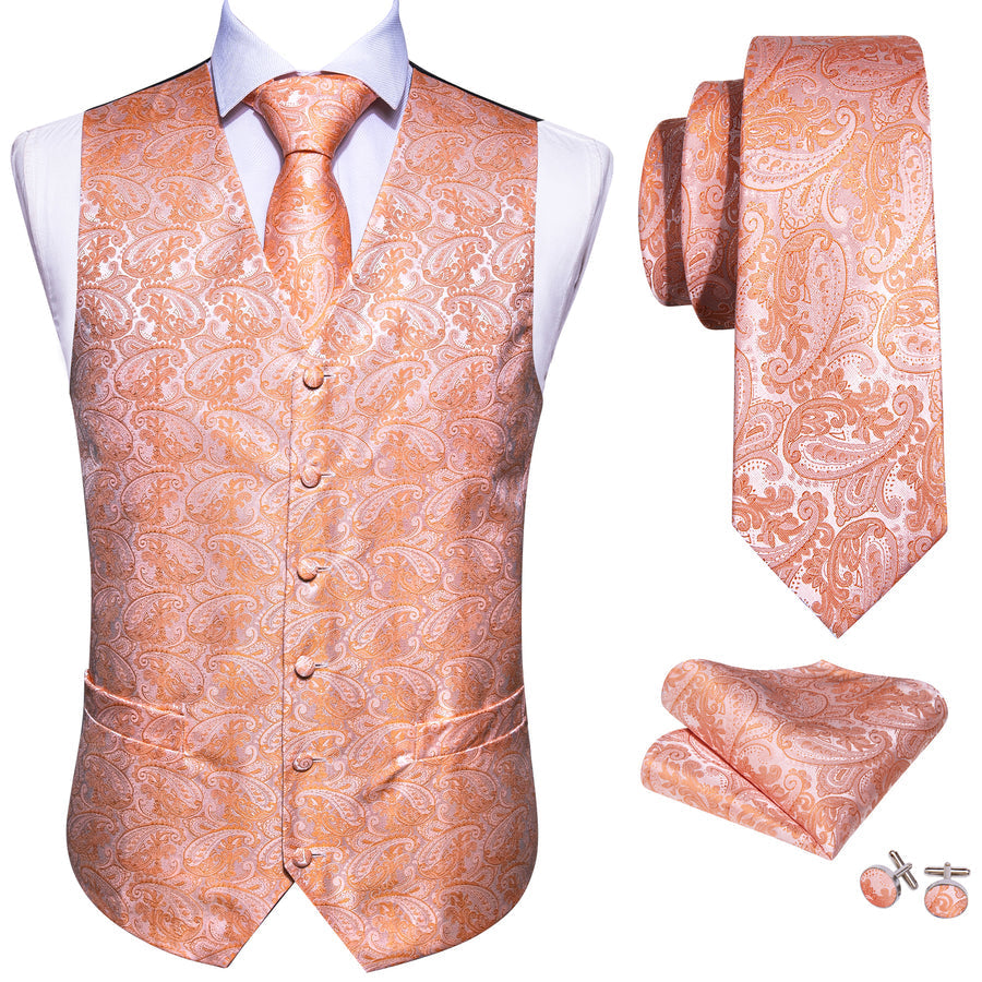 Orange Purple Paisley Jacquard Silk Vest Set vest set    - Sophisticated Gentlemen