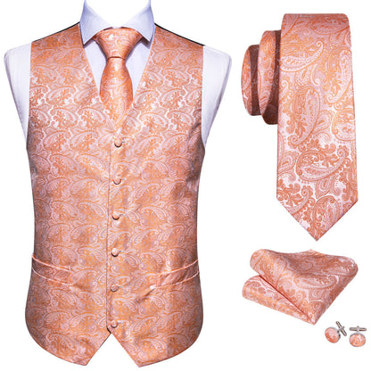 Orange Purple Paisley Jacquard Silk Vest Set vest set    - Sophisticated Gentlemen
