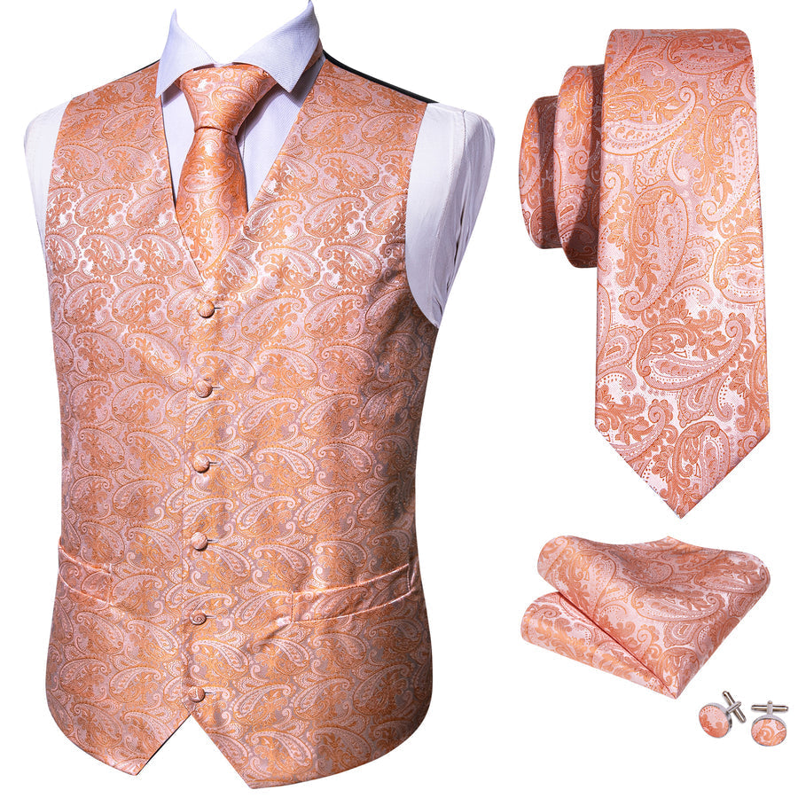 Orange Purple Paisley Jacquard Silk Vest Set vest set    - Sophisticated Gentlemen