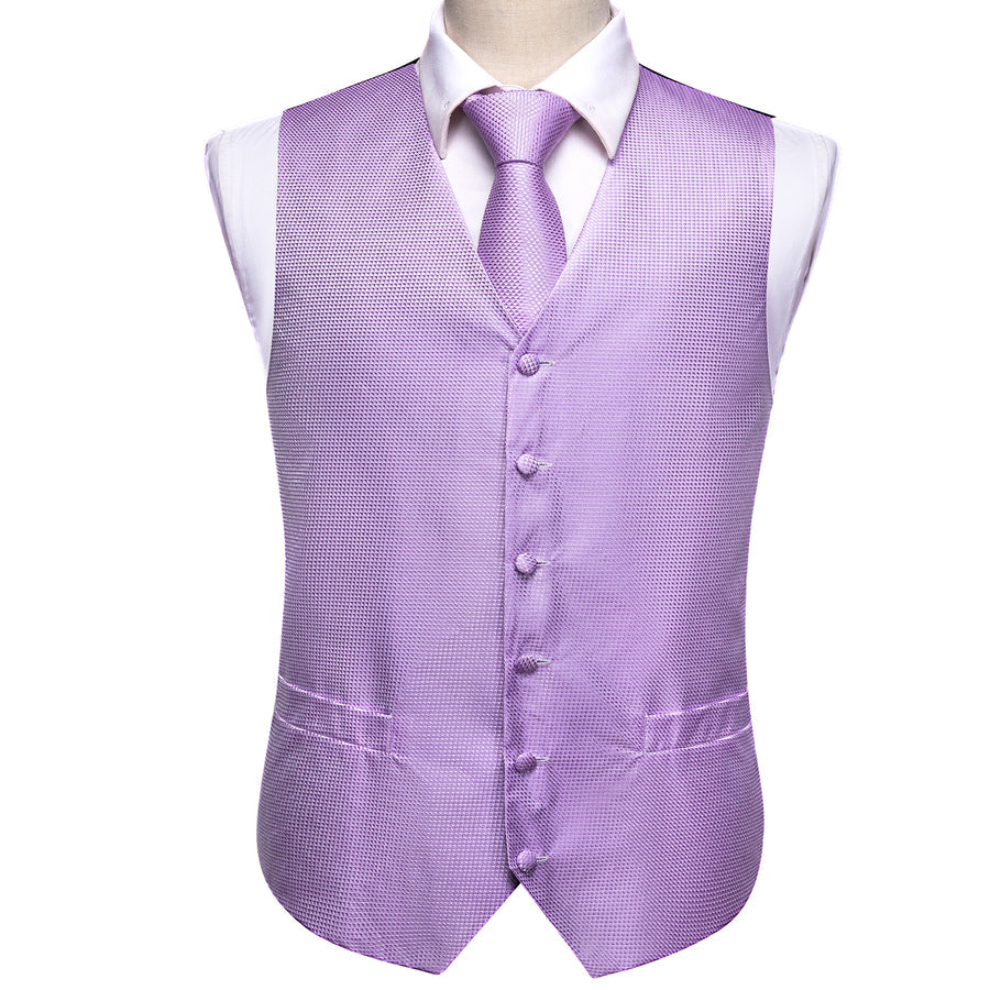 Light Purple Plaid Jacquard Silk Vest Set vest set    - Sophisticated Gentlemen