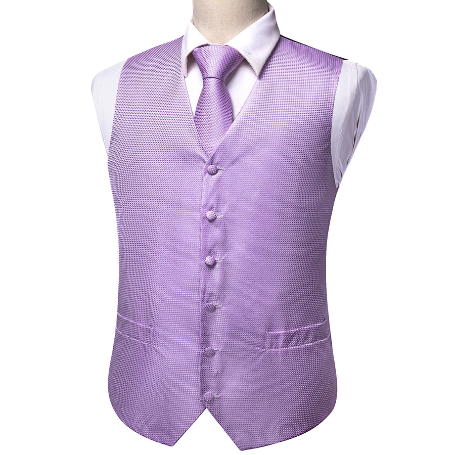 Light Purple Plaid Jacquard Silk Vest Set vest set    - Sophisticated Gentlemen
