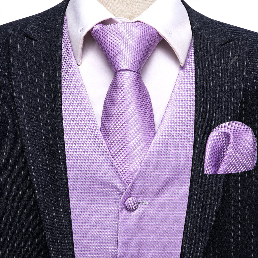 Light Purple Plaid Jacquard Silk Vest Set vest set    - Sophisticated Gentlemen