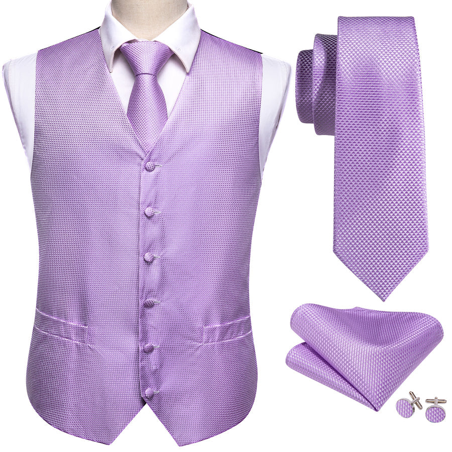 Light Purple Plaid Jacquard Silk Vest Set vest set    - Sophisticated Gentlemen