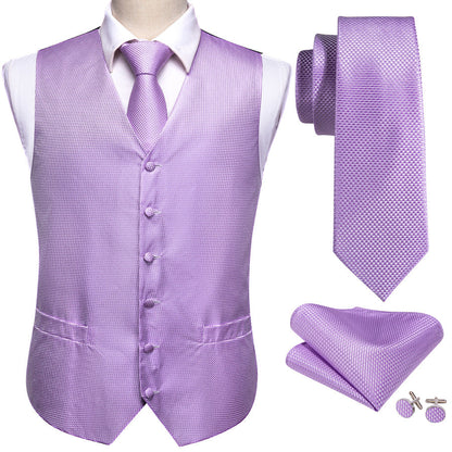 Light Purple Plaid Jacquard Silk Vest Set vest set    - Sophisticated Gentlemen