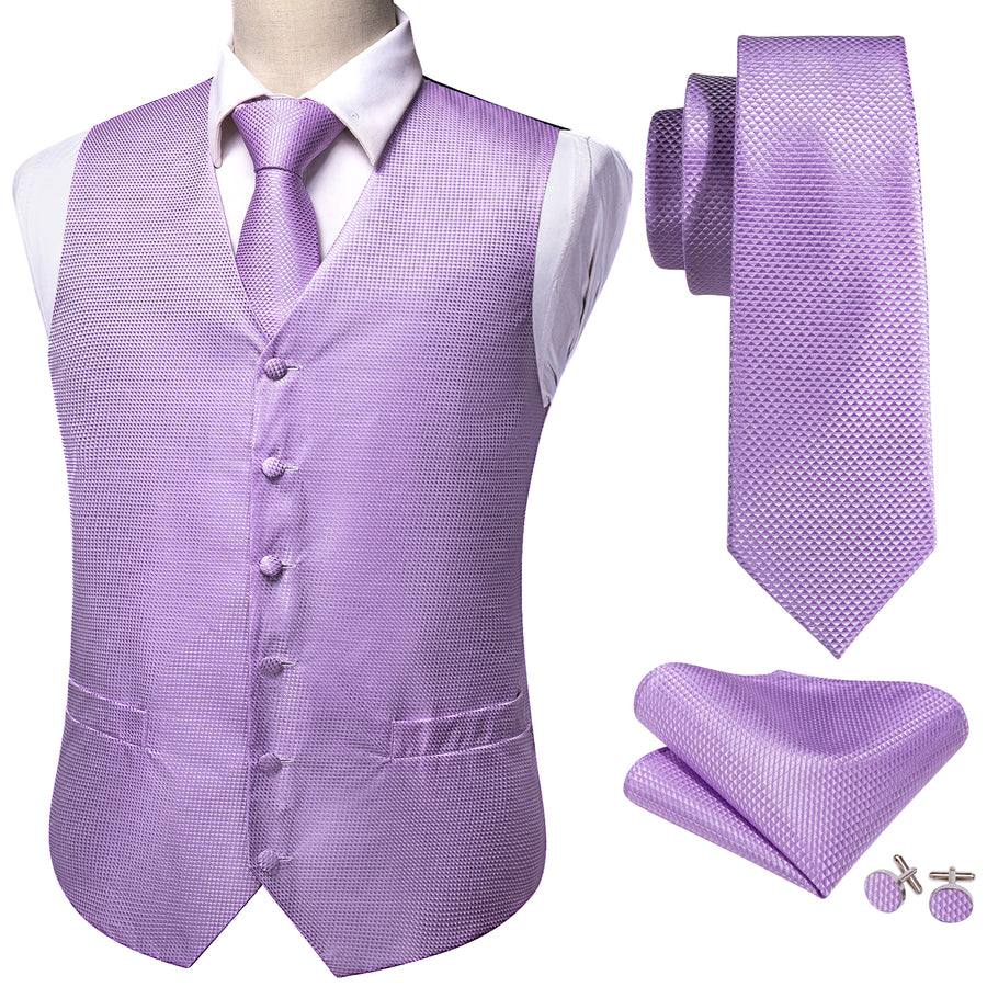 Light Purple Plaid Jacquard Silk Vest Set vest set    - Sophisticated Gentlemen