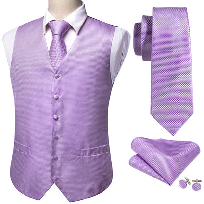 Light Purple Plaid Jacquard Silk Vest Set vest set    - Sophisticated Gentlemen