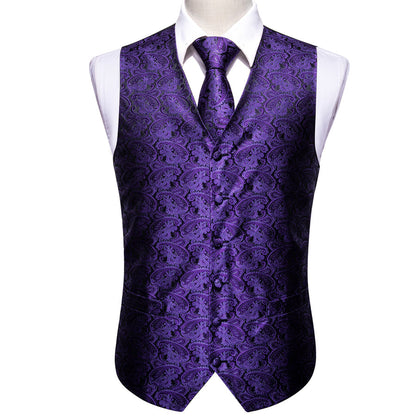 Dark Purple Paisley Jacquard Silk Vest Set vest set    - Sophisticated Gentlemen