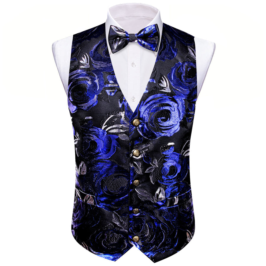 Black Dark Blue Novelty Silk Vest Set vest set    - Sophisticated Gentlemen
