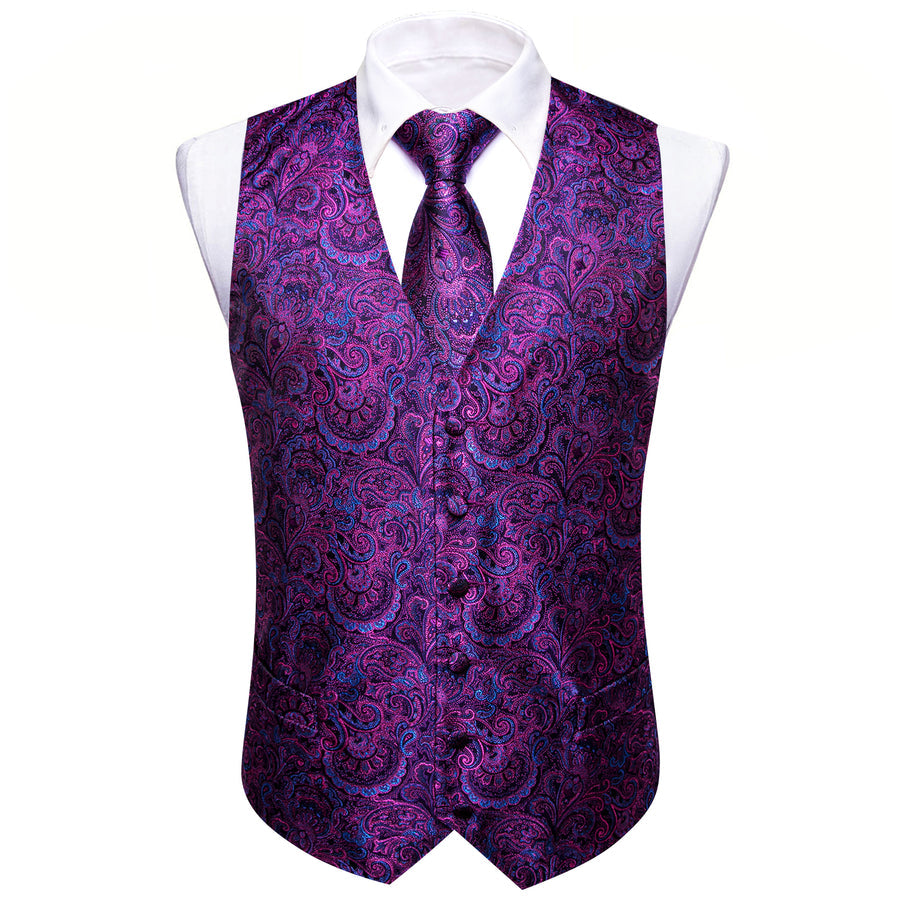 Luxury Purple Paisley Jacquard Silk Men's Vest Set vest set    - Sophisticated Gentlemen