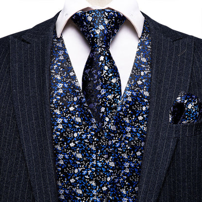 Dark Blue Floral Jacquard Silk Men's Vest Set vest set    - Sophisticated Gentlemen