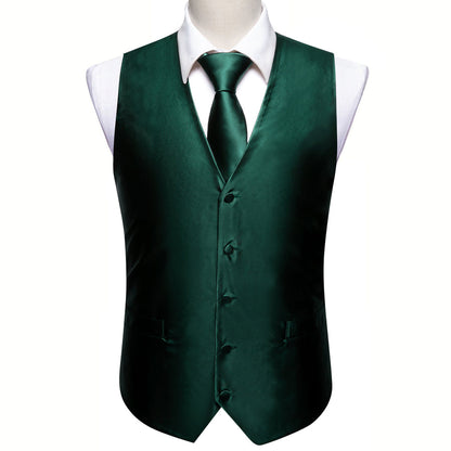 Emerald Green Jacquard Silk Vest Set vest set    - Sophisticated Gentlemen