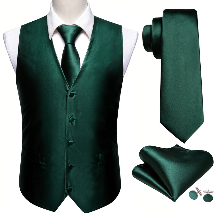 Emerald Green Jacquard Silk Vest Set vest set    - Sophisticated Gentlemen