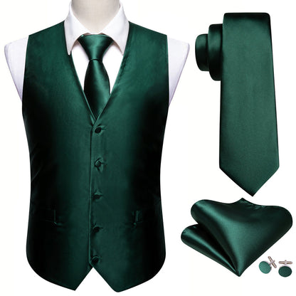Emerald Green Jacquard Silk Vest Set vest set    - Sophisticated Gentlemen