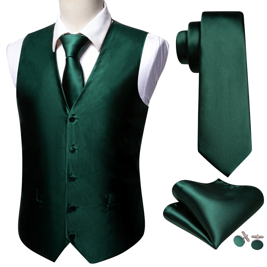 Emerald Green Jacquard Silk Vest Set vest set    - Sophisticated Gentlemen