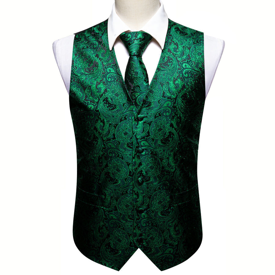 Green Paisley Jacquard Silk Vest Set vest set    - Sophisticated Gentlemen