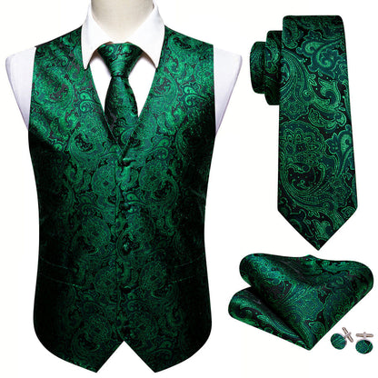 Green Paisley Jacquard Silk Vest Set vest set    - Sophisticated Gentlemen