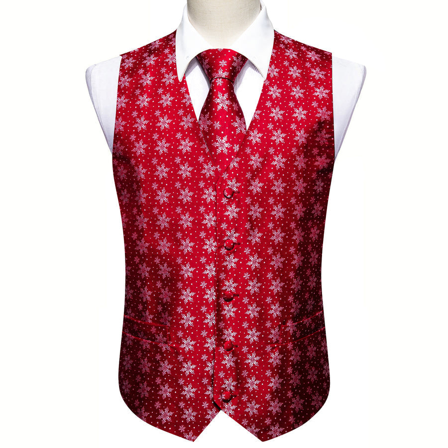Christmas Red Snowflake Novelty Jacquard Silk Men's Vest Set vest set    - Sophisticated Gentlemen